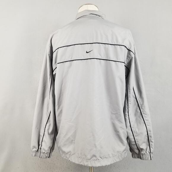 Nike Windbreaker Jacket Mens Large Gray Full Zip Mesh Lined Black Piping Swoosh - Picture 7 of 16